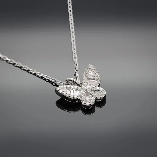 Miniatura 5 de Blooming Garden - Collar con colgante de diamante de mariposa abierta, 14 cttw Baguette y collar de mariposa de diamante redondo, chapado en oro