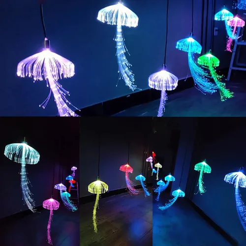 Juego de 10 luces LED de fibra óptica de medusas de 12 V para exteriores, guirnalda de hadas de diente de león, fiesta, jardín, patio, árbol, efecto