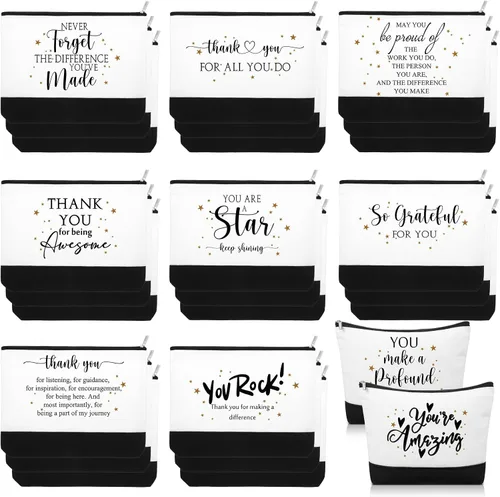 30 piezas de regalos de agradecimiento a los empleados, bolsas de maquillaje de lona inspiradoras, bolsa de cosméticos a granel con cremallera,