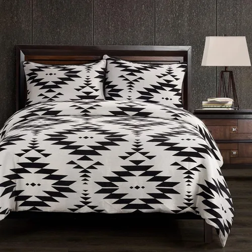 Miniatura 2 de HiEnd Accents Amelia Western Bedding - Juego de edredón de 3 piezas, tamaño Queen, diseño geométrico azteca del suroeste negro y blanco roto, juego