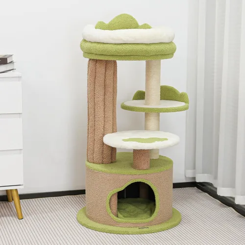 Miniatura 7 de KAMABOKO Bonito árbol para gatos de 42.5 pulgadas, árbol verde para gatos de interior, torre estética para gatos con forro polar de peluche