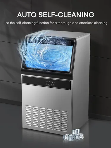 Miniatura 8 de Máquina de hielo comercial de 150 libras por día, carcasa de acero inoxidable bajo mostrador con capacidad de almacenamiento de 33 libras, máquina