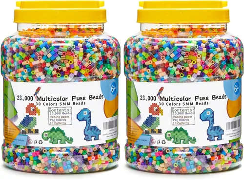 INSCRAFT 2 cubos de cuentas de fusible, 46,000 piezas de cuentas de hierro de 5 mm para manualidades infantiles, 30 colores con 6 tableros de