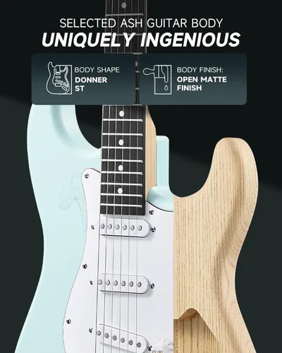 Miniatura 4 de DONNER DST-80 - Juego de guitarra eléctrica para principiantes de 39 pulgadas con amplificador, pastilla clásica SSS completa con estuche, afinador
