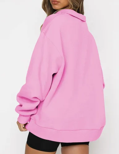 Miniatura 3 de EFAN Sudadera de gran tamaño con media cremallera para mujer, sudadera de manga larga con cremallera de un cuarto, sudadera moderna con capucha