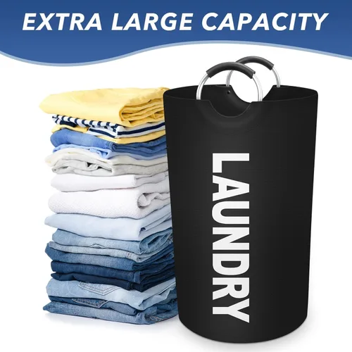 Miniatura 4 de Cesta de lavandería grande de 90 litros, cesta de lavandería impermeable independiente, cesta plegable para ropa alta, fácil de transportar con asas