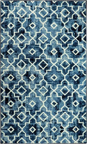 Miniatura 14 de Moynesa Alfombra marroquí lavable de 2 x 3 pulgadas, pequeña, azul, para cocina, baño, suave, antideslizante, de pelo bajo, moderna, geométrica