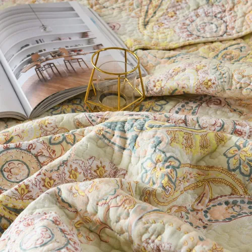 Miniatura 7 de ENASAL - Juego de colcha de algodón, juego de cubrecama reversible Comforter, colcha con estampado floral de cachemira (Amarillo, tamaño King)