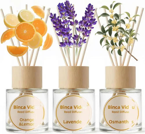 Miniatura 14 de Juego de difusores de varillas, difusores de aceite esencial con fragancia de bergamota, vainilla, lavanda y jazmín para dormitorio, sala de estar
