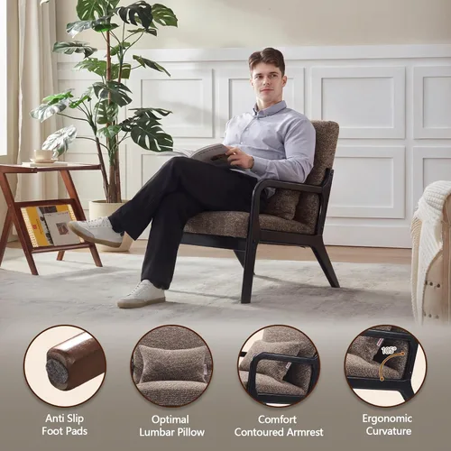 Miniatura 3 de Achicsofar Silla decorativa moderna de mediados de siglo con almohada de apoyo lumbar, patas de madera, tapizadas de piel sintética, cómodo cojín