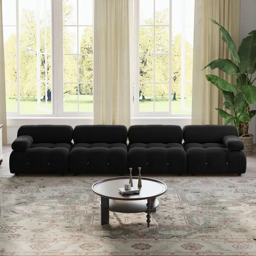 Miniatura 29 de WJShome Sofá modular modular de 103.95 pulgadas, sofá convertible de terciopelo de 3 plazas minimalista para sala de estar, sofá moderno y grande