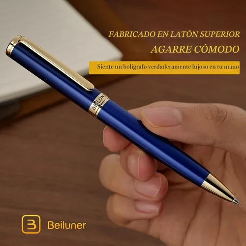 Miniatura 7 de BEILUNER Bolígrafo de gel de laca azul, impresionante bolígrafo de lujo con acabado de oro de 24 quilates, repuesto negro ADMOK, juego de regalo