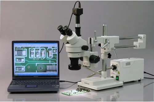 Miniatura 2 de AmScope Microscopio de zoom estéreo trinocular profesional SM-4T, oculares WH10x, aumento 7X-45X, objetivo de zoom 0.7X-4.5X, iluminación ambiental