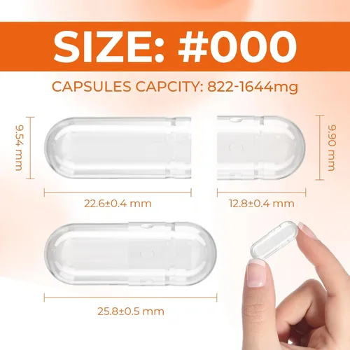 Miniatura 2 de Cápsulas de gelatina vacías tamaño 000 cápsulas de gel puro bovino transparente (100 unidades) sin gluten, sin OMG, kit de llenado certificado Halal
