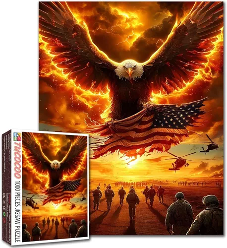 Miniatura 23 de Rompecabezas de 1000 piezas con la bandera americana y águila para adultos, rompecabezas del 4 de julio, para juegos de actividades familiares