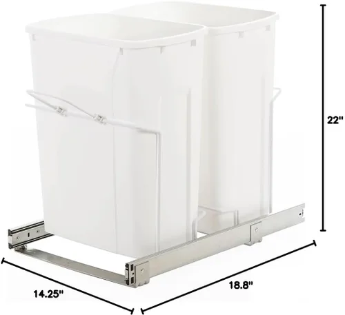 Miniatura 12 de Knape & Vogt SBM15-2-35WH - Bote de basura extraíble para montaje inferior de gabinete, 18.8 x 14.25 x 22 pulgadas