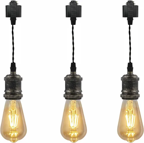 Miniatura 43 de Kiven 3 luces H System Track Mini colgante, soporte de lámpara con acabado negro perla, kit de luces de riel, colgante de rosa, tela trenzada
