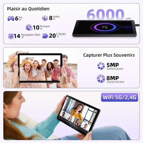 Miniatura 5 de Tablet de 10 pulgadas, tabletas Android 15 con funda, 18 GB de RAM + 128 GB de ROM (expandir a 1 TB), Octa-Core, pantalla táctil IPS HD de 1280 x