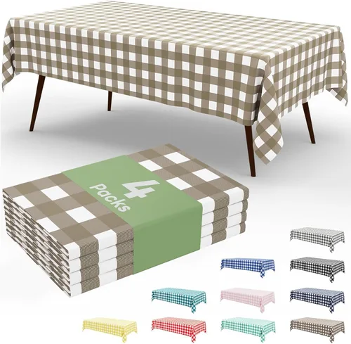 Miniatura 21 de Smiry Paquete de 3 Manteles Desechables de Cuadros Gingham Color Caqui - 54" x 72" Mantel de Plástico de Servicio Pesado, Cubiertas de Mesa