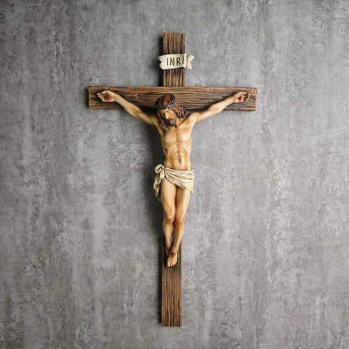 Miniatura 3 de Crucifijo Católico de Pared BC, Cruz de Jesucristo Decoración Inspiracional para el Hogar, Regalo Religioso Devoto, 14"H, Escultura Renacentista