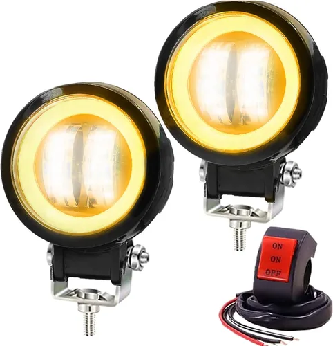 Ourbest Luces antiniebla para motocicleta con interruptor, luces auxiliares de motocicleta de 3 pulgadas, luces LED redondas tipo halo, luces