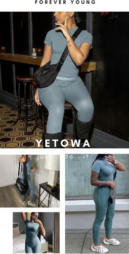 Miniatura 3 de YETOWA Conjunto de entrenamiento casual para mujer, 2 piezas, pantalones cortos, conjuntos de yoga, manga corta, leggings elásticos de cintura alta