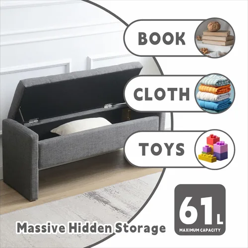 Miniatura 5 de Otomana de 47.25 pulgadas con almacenamiento, banco de almacenamiento para el extremo de la cama, banco de entrada, reposapiés multifuncional A-gris