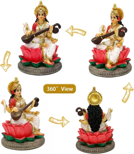 Miniatura 6 de alikiki Estatua de la diosa hindú Saraswati – Escultura de Saraswati de 8.6 pulgadas de alto, artículo de Murti para hombre indio, mujer, amigos