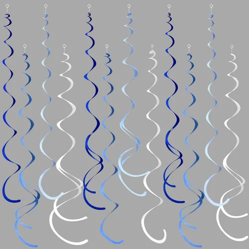 36 piezas de decoraciones de remolino colgante azul ombre, azul real blanco de fieltro, serpentina en espiral, guirnalda de techo para cumpleaños,