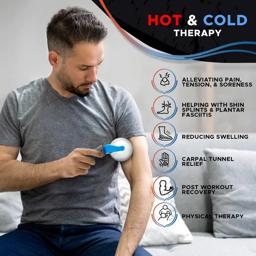 Miniatura 3 de PRIME Fitness Bola de rodillo de masaje frío Terapia de frío Bola de rodillo de hielo con mango Cryo Stick Alivia el dolor muscular (azul)