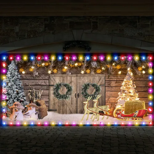 Miniatura 9 de Ganeen 6.4x16 pies de luz de cadena LED 2025 para puerta de garaje de Navidad, gran decoración rústica para puerta de garaje de Navidad, cubierta