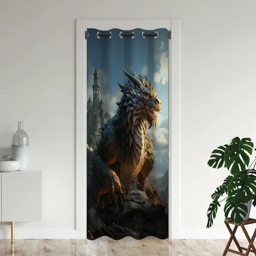 Miniatura 11 de Cortinas de puerta de dragón para puertas, mágica cortina opaca medieval de animales de fantasía para armario de dormitorio de niños, con ojales