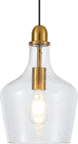 Miniatura 11 de Lámpara Colgante de Vidrio Moderna de Latón 1 Luz Individual con Cúpula Luminarias Colgantes para Isla de Cocina Comedor Pasillo, Diámetro 9 Latón