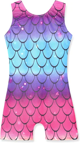 Miniatura 176 de HOZIY - Leotardos de gimnasia con pantalones cortos brillantes para niñas pequeñas; estampados de unicornio, aurora, arco iris, sirena, dinosaurio