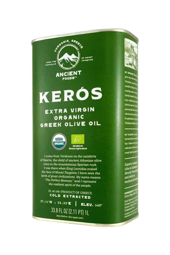 Ancient Foods Aceite de oliva virgen extra orgánico Keros prensado en frío, AOVE griego, aceite de oliva con alto contenido de polifenoles de