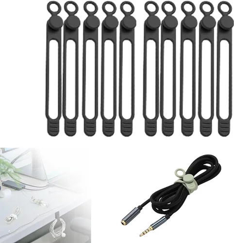 Miniatura 12 de Bridas de silicona para cables, organizador de cables de silicona, organizador de cables reutilizable, organizador de cables multiusos para viajes