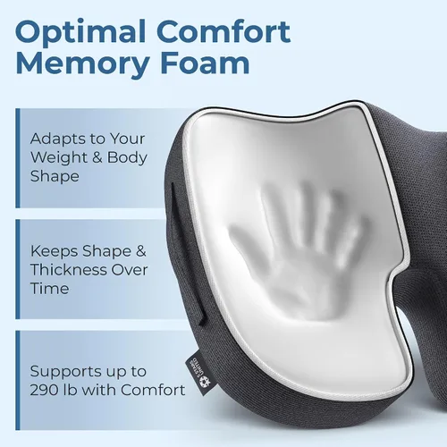 Miniatura 3 de 5 STARS UNITED Cojín de asiento para aliviar el dolor de coxis – Cojín grande de espuma viscoelástica para recuperación de coxis, cadera, ciática