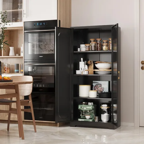 Miniatura 5 de SteeLoong - Gabinetes de almacenamiento de cocina de metal, armario de despensa de 60" con puertas y 4 estantes ajustables, armario alto negro