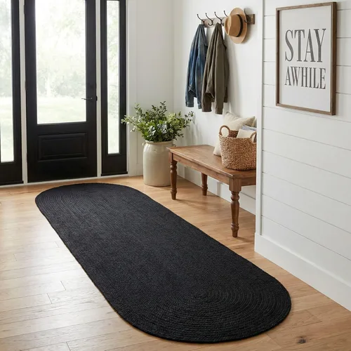 Miniatura 32 de Super Area Rugs Alfombra trenzada beige para cocina de campo, alfombra trenzada duradera para entrada/vestíbulo, ovalada, 3 x 5 pies