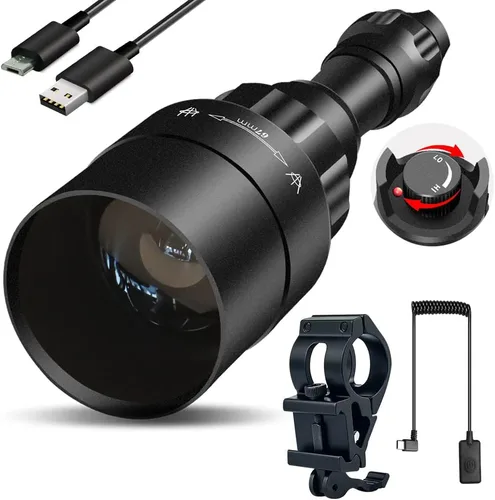 1605 linterna iluminadora IR de 940 nm para visión nocturna, linterna infrarroja con zoom, iluminador con control remoto de doble presión, cargador