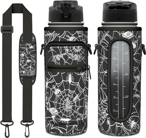 Miniatura 9 de Goth Moon Botella de agua de medio galón con funda - Botella de agua con tapa abatible sin BPA de 32 onzas - con marcador de tiempo, jarra de agua a