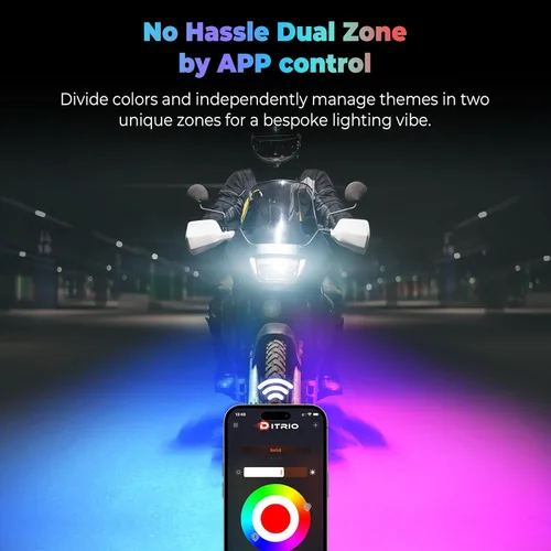 Miniatura 5 de Kit de 8 piezas de luces LED para motocicleta con señal de giro de freno, luces RGB para motocicleta con control remoto DITRIO APP/RF, zona dual, 12