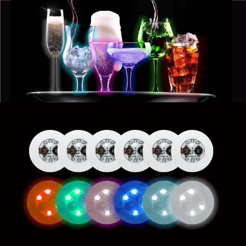 Posavasos con luz LED, 12 posavasos iluminados, luz LED para botellas, 6 colores para barras y fiestas (boda) en varios colores y tamaños (2.32