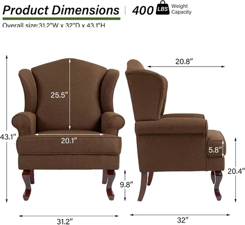 Miniatura 2 de Silla decorativa, sillón tapizado con respaldo alto con esponja de alta resistencia y patas de madera, sillas individuales modernas y cómodas