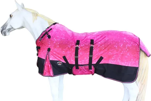 Miniatura 15 de CHALLENGER Manta de invierno impermeable de 76 pulgadas 1200D para caballo de lluvia, manta de invierno 394B Turquesa/Morado/Ombre