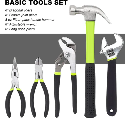 Miniatura 4 de FASTPRO Juego de herramientas de reparación del hogar de 215 piezas con bolsa de almacenamiento abierta de boca ancha de 12 pulgadas, kit de Verde