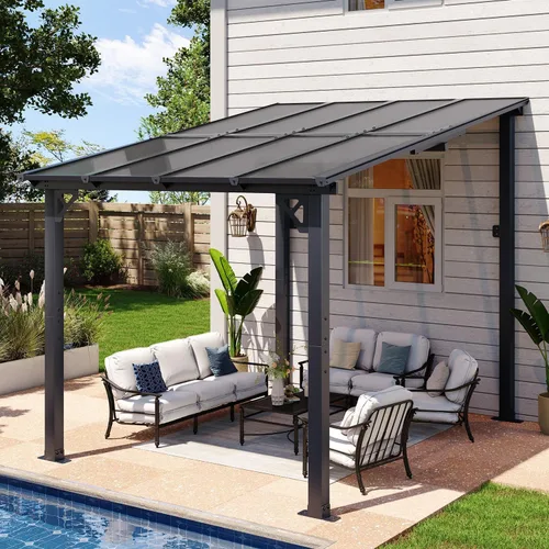 Miniatura 29 de Aoxun Pérgola de 8 x 5 pies para patio, cenador con techo inclinado, pérgola para parrilla grande montada en la pared, toldos resistentes