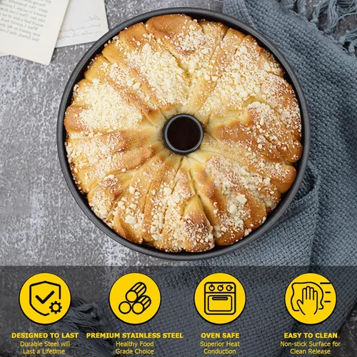 Miniatura 6 de E-far Angel Food - Molde antiadherente para tartas de 10 pulgadas para hornear pastel de gasa, diseño de una sola pieza, fácil de liberar y limpiar