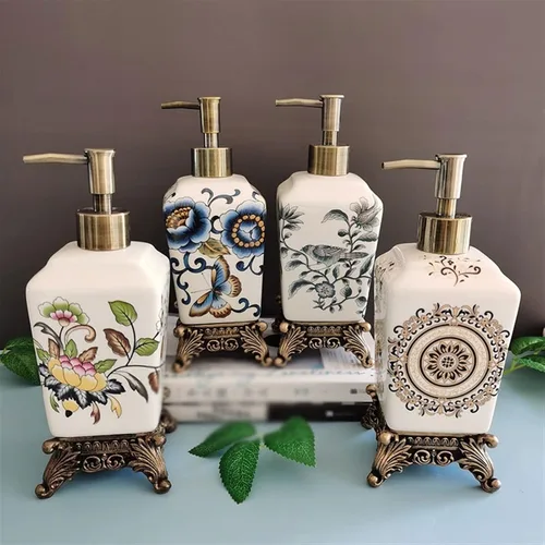 Miniatura 6 de Bathroom Soap Dispenser 340ML Personalized Crack Ceramic Soap Dispenser Retro Large Lotion Sub Bottle Resin Base Reusable Pump-Bottles Dispensers
