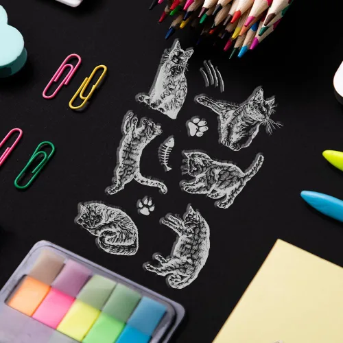Miniatura 5 de PH PandaHall Sellos transparentes con forma de gato, sellos de silicona dinámicos con sentido de línea, sellos de goma transparente para hacer